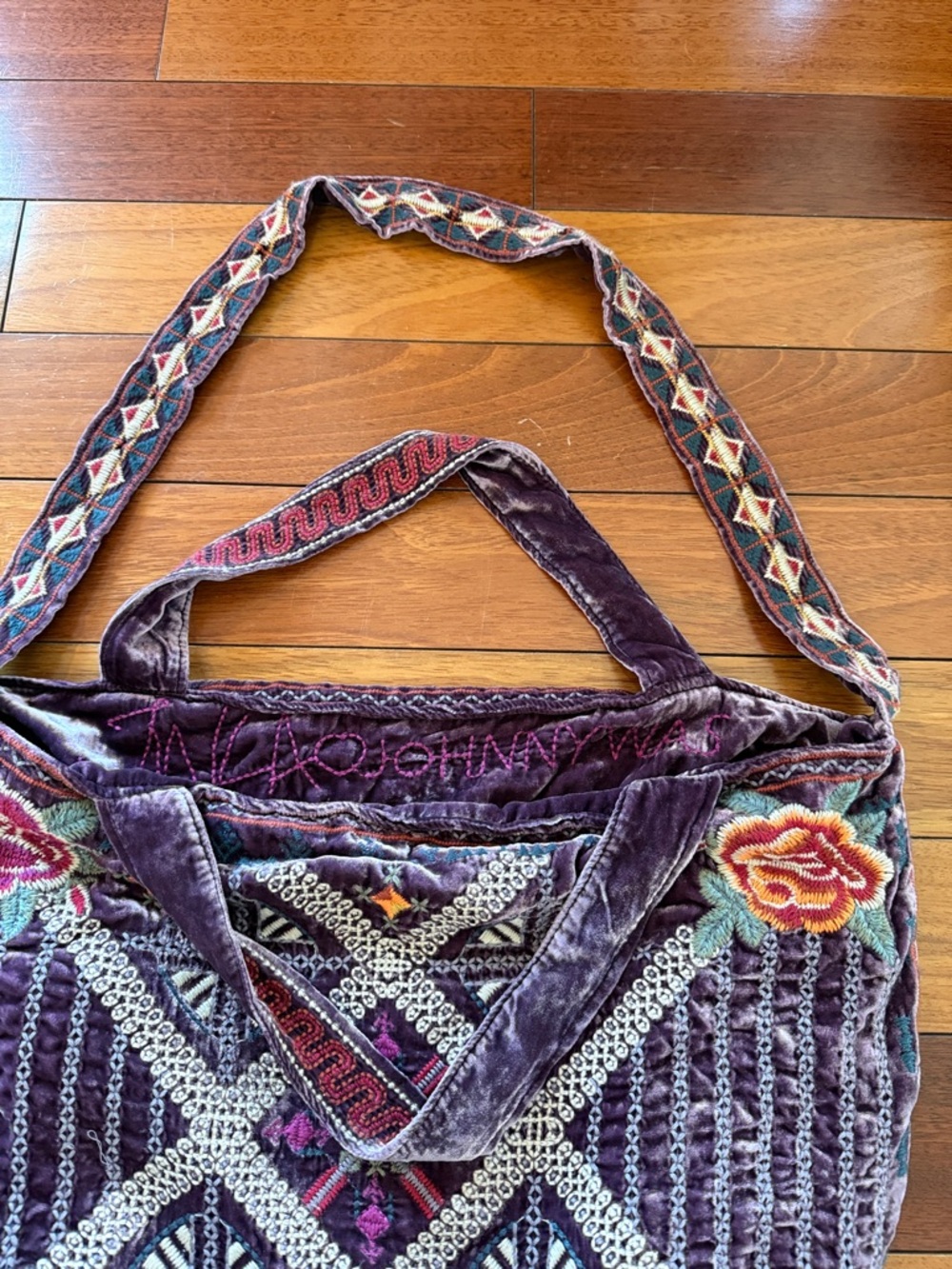 LIKE NEW!!! 💜 Johnny Was Embroidered Velvet Tote Bag in Deep Purple - Picture 3 of 5